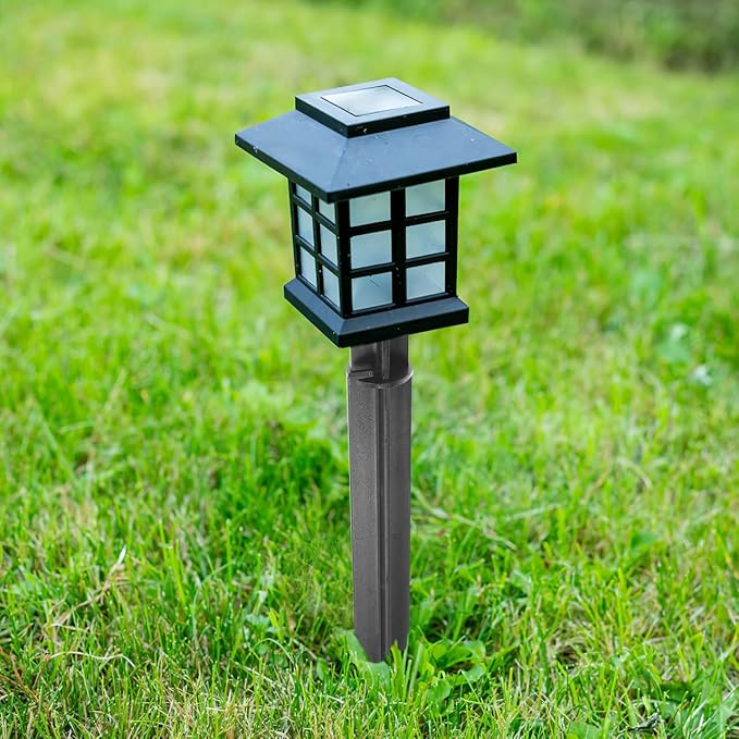 Veemoon 5pcs Solar Power Lawn Lamp Ground Plugs Landscape Spike Lights Black Plastic Garden Stakes for Walkways Driveways Outdoor Decoration