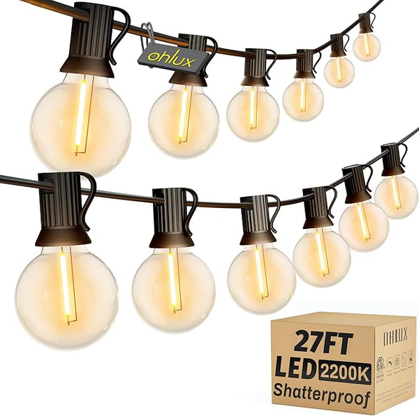 OHLUX Outdoor String Lights, 30FT G40 Globe LED Patio Lights with 17 Dimmable Plastic Bulbs(2 Spare), 2200K | Lumora