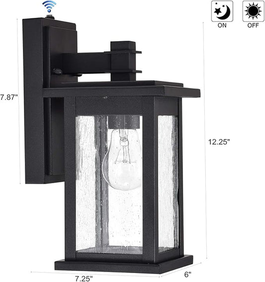 MICSIU 12.25" Dusk to Dawn Sensor Outdoor Wall Light, Textured Black Exterior Wall Sconce with Clear Seedy Glass, Anti-Rust Porch Light Fixtures for House, Garage, Patio, E26 Base, ETL Listed