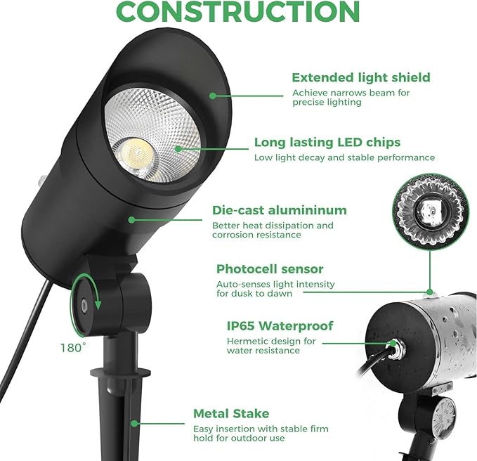 LOTMOS 30W LED Spot Lights Outdoor with Photocell Sensor, Dusk to Dawn Spotlights with 9.68FT Cord, 120V Plug in | Lumora