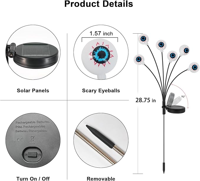 Halloween Solar Lights Outdoor Waterproof Solar Scary Eyeball Lights, 2 Pack Green Eyeball Swaying Firefly Lights, Solar Halloween Path Lights for Yard Garden Lawn Party Decor, Purple
