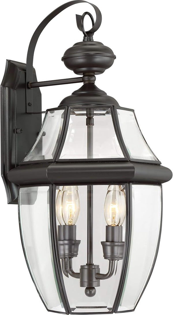 Quoizel Newbury Outdoor Wall Lantern, 20 Inch 2-Light Medici Bronze Wall Sconce, French Country Exterior Wall | Lumora
