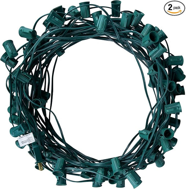 C9 Light Strand, 2 Pack 100 FT Outdoor String Lights Christmas Stringer with 100 Sockets for Christmas Decor Patio | Lumora