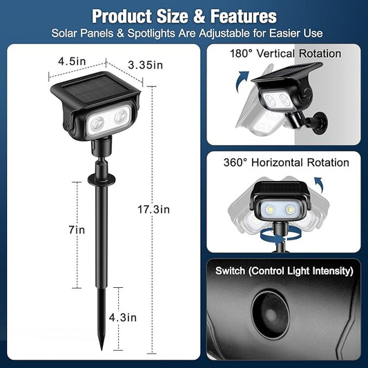Solar Lights Outdoor, Motion Sensor Outdoor Solar Spotlights Waterproof, Outside Wall Lights, Outdoor Lights Solar Powered for Garden/Patio/Yard/Lawn/Backyard, Warm Yellow Light, 2 Packs