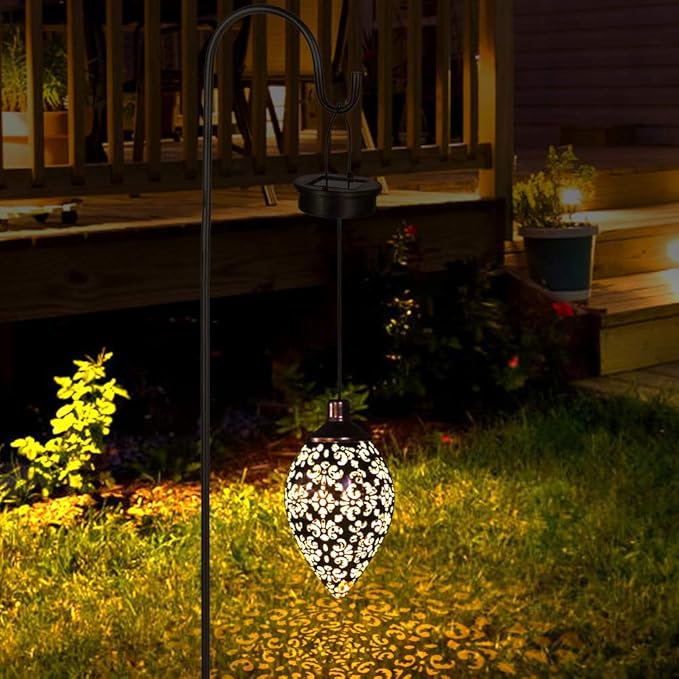 (2 Pack) Hanging Solar Lights, Tomshine Solar Lantern LED Moroccan Garden Decor, Metal Solar Lanterns Outdoor | Lumora