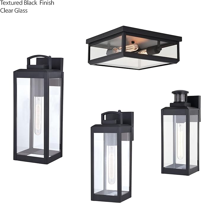 VAXCEL Kinzie Outdoor Porch Light, 5" W x 14.25" H Black Outdoor Lantern, Modern Dusk to Dawn Wall Light for Porch | Lumora