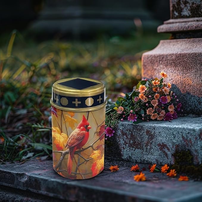 Cemetery Solar Lights for Grave Cardinal Bird Grave Decorations for Cemetery Auto On/Off LED Solar Light for Cemetery Decor Memorial Gifts 2 Pack