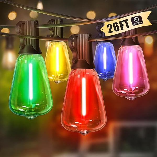 LAMPHOME Outdoor String Lights, 26FT Patio Lights with 12+1 ST38 LED Edison Bulbs (1 Spare), Connectable String | Lumora
