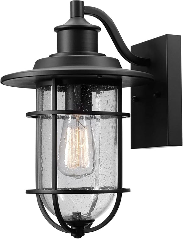 GLOBE Electric 44094 1-Light Outdoor/Indoor Wall Sconce, Black Finish, Seeded Glass Shade, Coastal Modern Design | Lumora