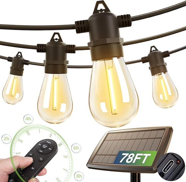 addlon 78(72+6) FT Solar String Lights Outdoor Waterproof with USB Port & Remote Control Solar Patio Lights Long | Lumora