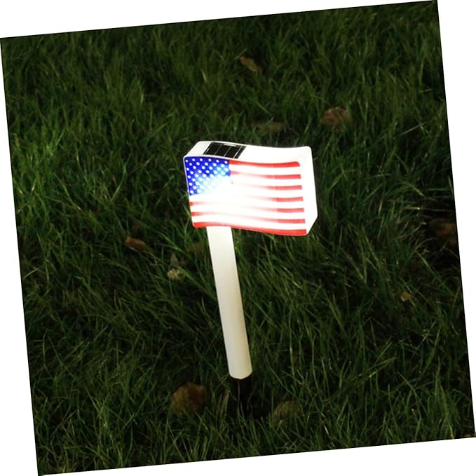 Alipis 2pcs Solar Garden LED American Flag Lawn Lights Decorative Outdoor Solar Pathway Lamps Ground Plug Night Lights for July 4th Independence Day Yard Random Color