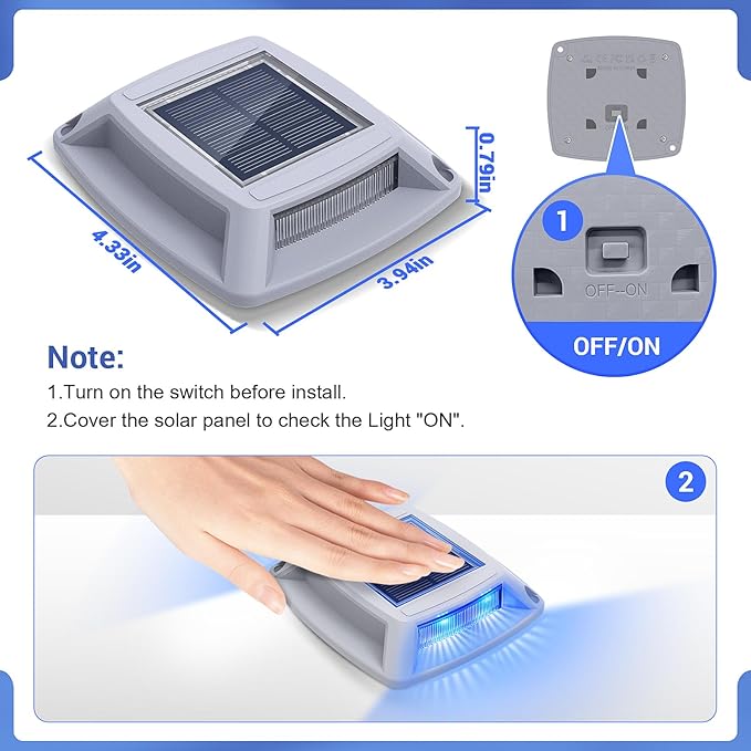 Solar Driveway Lights Outdoor 6 Pack, IP68 Waterproof Solar Powered Driveway Marker Deck Dock Lights for Steps Pathway Walkway Sidewalk Garden Yard Stair Marine (Blue)
