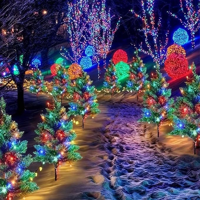 Solar Powered Mini Christmas Trees, 2026 New Solar Christmas Tree Lights Holiday Decorations, Solar Christmas Lights Outdoor Xmas Tree for Yard, Pathway, Porch, Cemetery (3PC-Colored Lights)
