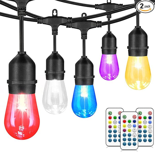 Mlambert 96Ft(2x48ft) Outdoor Patio Lights, RGB Dimmable Cafe String Lights with 30+5 Commercial Grade LED Edison | Lumora