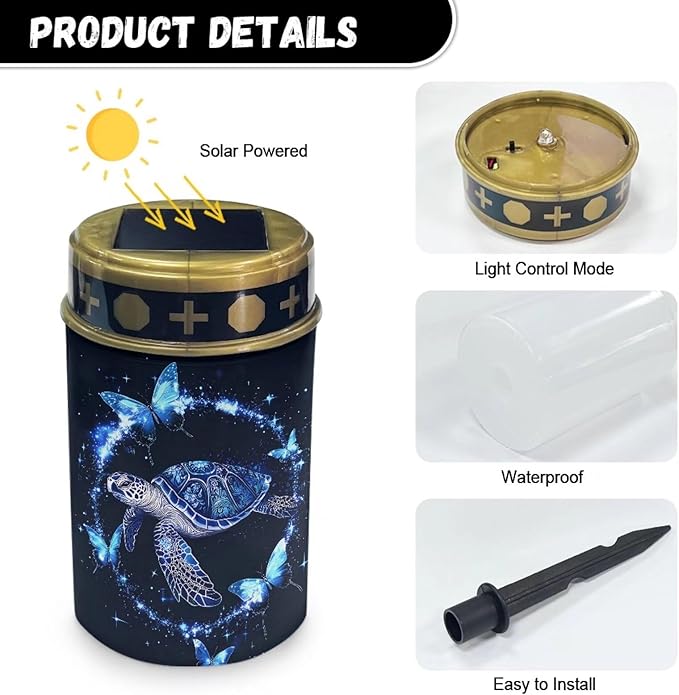 Turtle Butterfly Solar Garden Lights Outdoor, Cross Solar Lights Outdoor Waterproof Solar Powered Lights for Outside Patio Yard Pathway