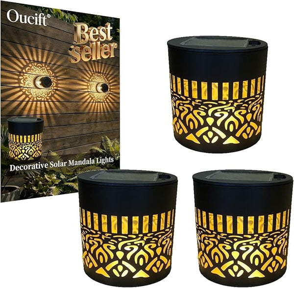 Decorative Solar Mandala Lights, Metal Solar Powered Mandala Light Outdoor Waterproof LED Deck Step Wall Lights | Lumora