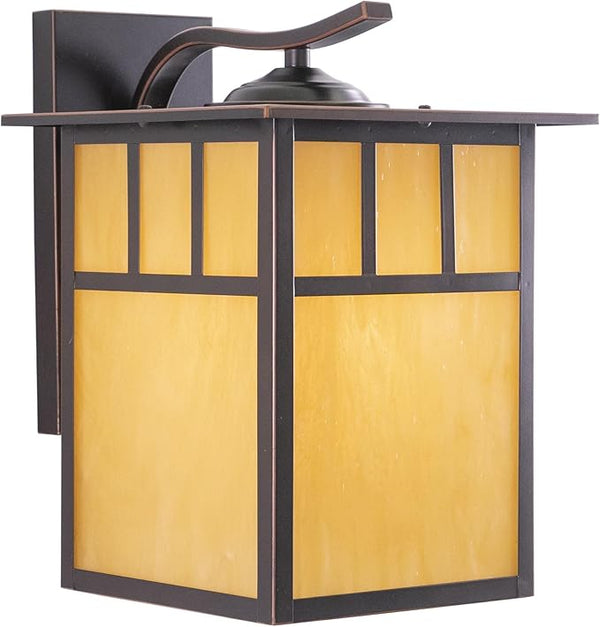 VAXCEL Mission 12.5 in. H 1-Light Burnished Bronze Mission Outdoor Wall Sconce Made of Durable Steel, Honey Opal | Lumora