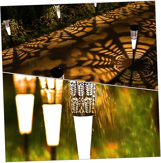 6pcs Solar Garden Pathway Lights Cone Hollow Lawn Stake Lamps Warm Colorful Light Outdoor Yard Decoration Energy-efficient Landscape Lighting for Patio and Courtyard
