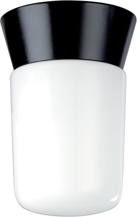 Nuvo Lighting SF77/154 Utility Fixture Die Cast Aluminum Durable Outdoor Close to Ceiling Porch and Patio Light with White Glass Cylinder, Black