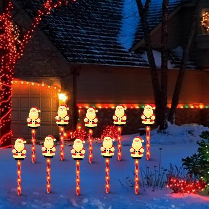 LAMPHOME Christmas Pathway Lights Outdoor, 5PCS Santa Christmas Decorations Outdoor Yard, Pathway Marker Stake Lights for Patio Ground Path Sidewalk Walkway Driveway