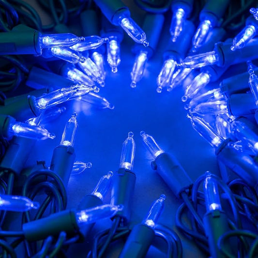 YULETIME 200 Count Blue LED Christmas Lights, 66 Feet Green Wire UL Certified Commercial Grade Holiday String Light Set (Blue)