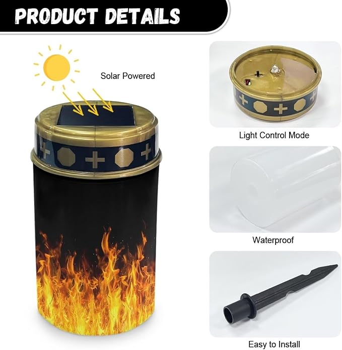 Fire Print Solar Powered Garden Lights Outdoor Solar Lights Waterproof Solar Yard Light Read Light Garden Decor Solar Lights for Path Walkway Landscape Path Lights