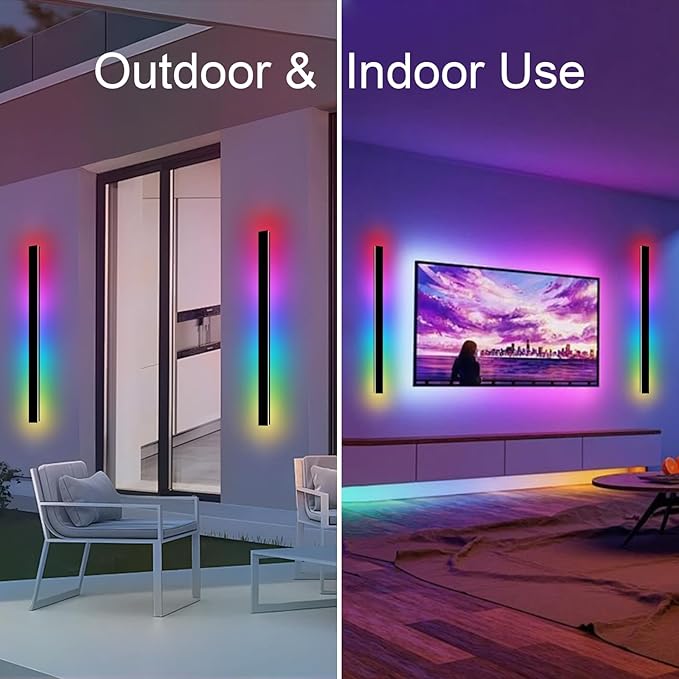 RGB Outdoor Wall Lights, Ip65 Waterproof Linear Led Modern Wall Sconce, 7 Colors and 358 Light Effects, Dimmable | Lumora