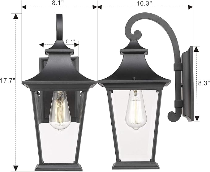 Emliviar Outdoor Wall Lantern, 1-Light Exterior Wall Mount Light with Clear Glass in Black Finish, 18" Height | Lumora