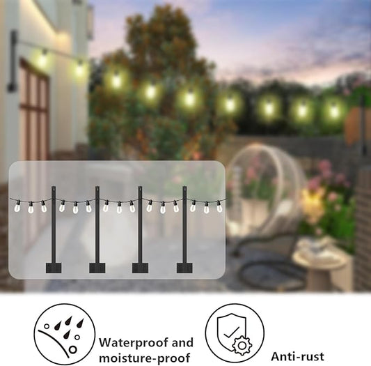 4 Pack String Light Poles,Hanging Light Poles for Outdoor String Lights, Metal Suspension String Light Poles with Carabiner,Hanging Light Poles for Deck Fence Garden Backyard Wall Bistro