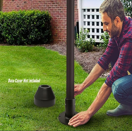 Solus SB-2403 Outdoor Surface Mount Lamp Post Base – Light or Heavy Duty Aluminum Base for 3" Poles - Black, Bronze, or White – Made in USA (Black Light Duty)