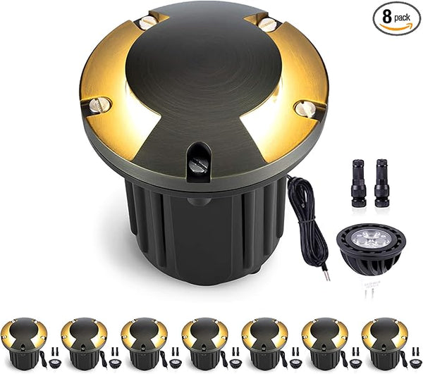 Gardenreet 12V Outdoor Well Light - Brass Electric Weatherproof LED In Ground Landscape Lighting, Low Voltage | Lumora