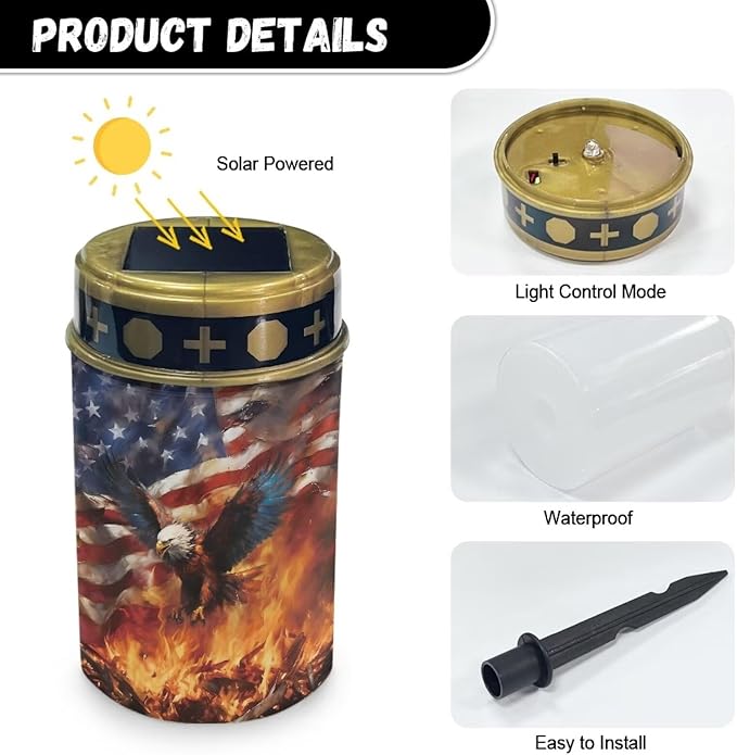 American Flag Eagle Solar Yard Light Outdoor Solar Garden Lights Book Light Pathway 4th of July Solar Lights for Prayer Cemetery Solar Lights for Grave Cemetery