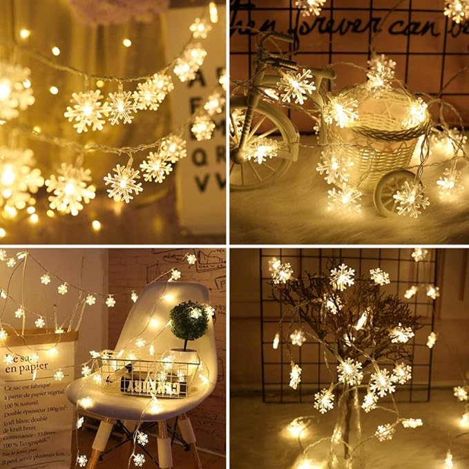 WesGen Christmas Lights,Snowflake String Lights Battery Operated Waterproof 20ft, 40 LED Fairy Lights for Xmas Garden Patio Bedroom Party Decor Christmas Decorations,Warm White