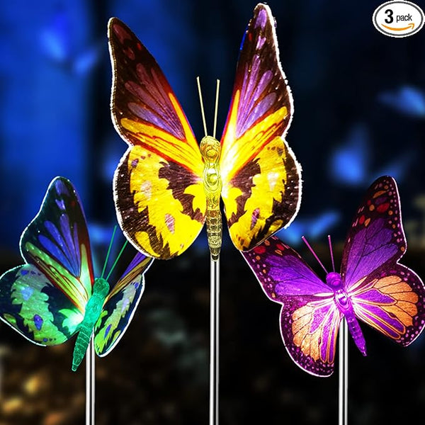 Outdoor Solar Garden Lights,3 Pack Butterfly Decorative-Waterproof Color Changing LED Outdoor Lights,Solar Powered | Lumora