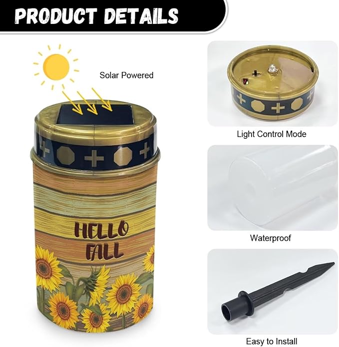 Hello Fall Solar Powered Garden Lights Pathway Solar Lights Outdoor LED Solar Light Long Lasting Solar Light Bright Solar Garden Lights Waterproof Garden Lights