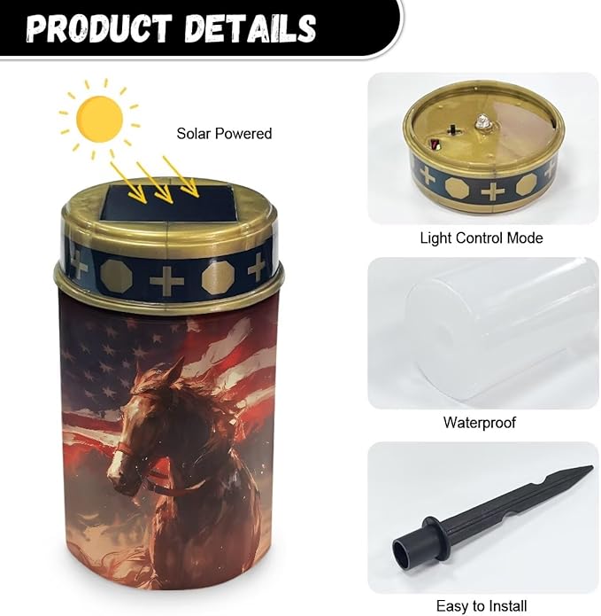 Solar Outdoor Lights Horse American Flag Eternal Light Solar Garden Stake Lights