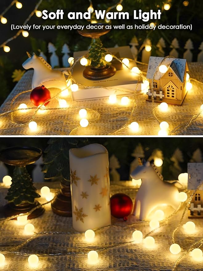 200LED Connectable Globe String Lights Indoor Outdoor for Bedroom, 66ft Warm White Fairy Light Plug in with Remote, Waterproof 8 Modes Hanging Lights for Room Party Classroom Wedding Christmas Decor