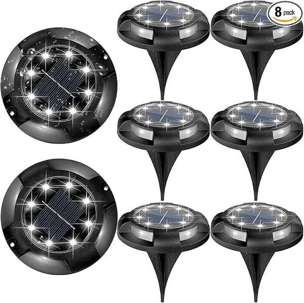 Solar Ground Lights Outdoor Waterproof, 8 Pack 12 LEDs Solar Garden Disk Lights Landscape Lighting for Outside | Lumora