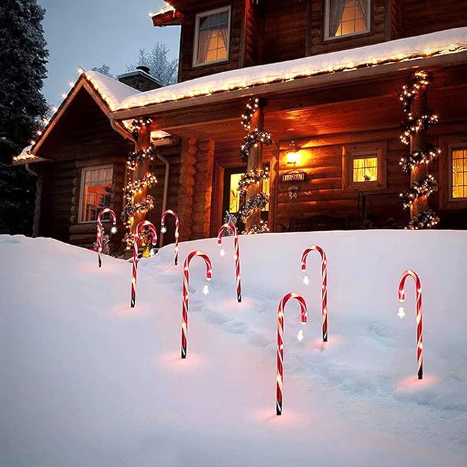 8PCS Outdoor Solar Candy Cane Lights, Solar Powered Pathway Lights Outdoor Christmas Decoration for Yard Lawn, Waterproof