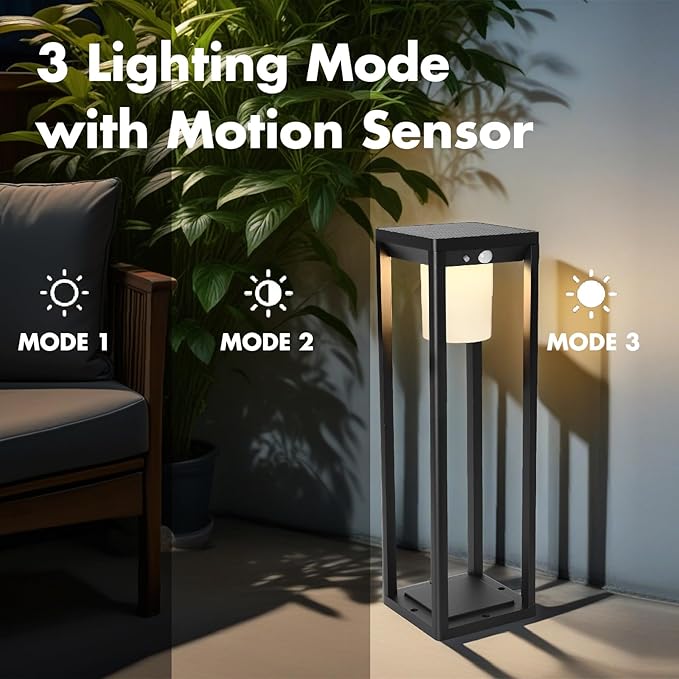 Solar Pathway Lights Outdoor, Aluminum Waterproof Floor Lamp, 3 Lighting Modes with Motion Sensor, 600 Lumens Super Bright Outdoor Lamp for Garden Backyard Patio Porch Decor, 20" Black