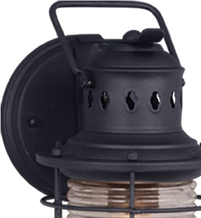VAXCEL Hyannis 12.25 in. H 1-Light Textured Black Coastal Outdoor Wall Sconce Made of Durable Steel, Clear Ribbed Glass Shade, LED Compatible, Use for Exterior Porch Patio Front Door or Garage