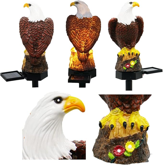 SmilingTown Solar Garden Lights Resin Warm White LED Figure Waterproof Decorations with Stake for Outdoor Yard Pathway Outside Patio Lawn Decor 2 Pack (Eagle)
