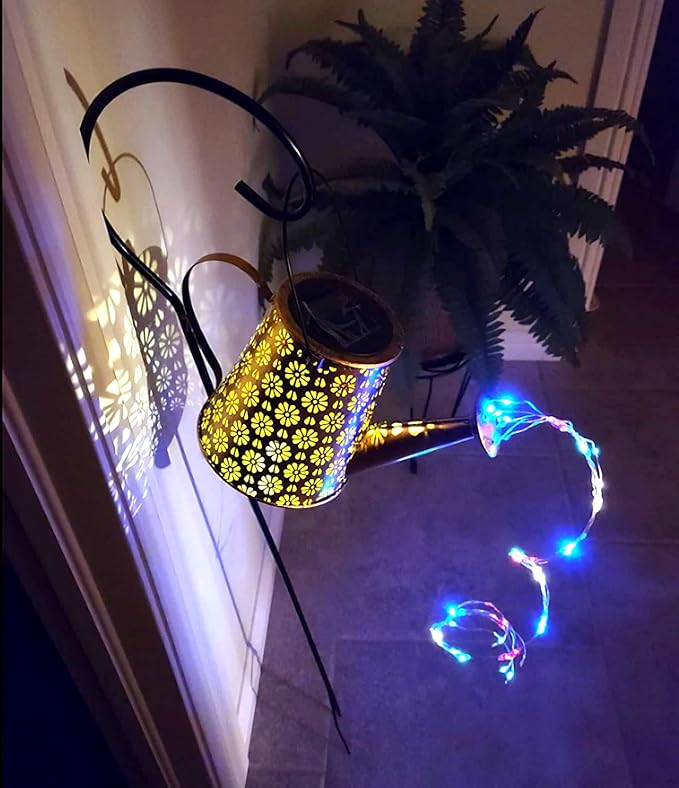 2 Pack Solar Watering Can Lights with Shepherd Hook, 8 Multi-Color Changing Modes, IP65 Waterproof, 60pcs String | Lumora