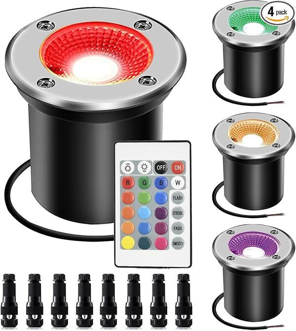 RGBW Low Voltage Landscape Light In-ground Lights with Connectors LED Well Light Waterproof IP67 3W DC12V Color | Lumora