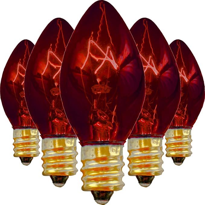 EST. LEE DISPLAY L D 1902 Outdoor Patio String Lights Bulbs & Green Hanging Cord Set Christmas Holiday Seasonal Light Bulbs & Cord Included 25FT C-9 E17 (White Wire, Red)