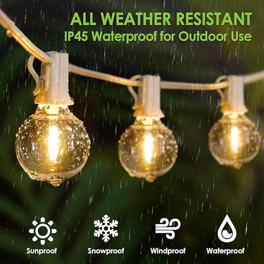 Mlambert 200Ft(2x100Ft) LED Outdoor String Lights, Dimmable G40 Globe Patio Lights with 100+5 2700K Waterproof Bulbs for Balcony-White Cord 2 Pack