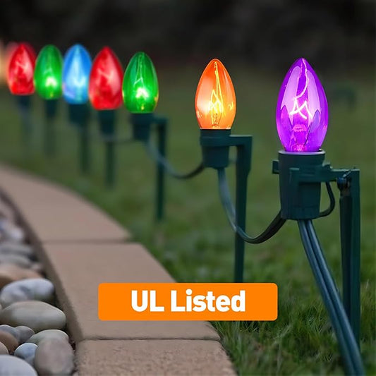 C7 Multicolor Christmas Lights Outdoor, 25FT Vintage String Lights with 27 Clear Colorful Bulbs for Patio, Garden, Porch Decor, Waterproof Connectable, Classic Incandescent Glow