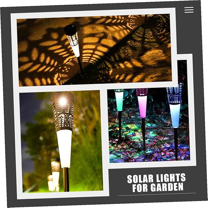 DOITOOL 6pcs Solar Garden Stake Lights, Outdoor Warm Colorful LED Pathway Lamps with Hollow Cone Design, Solar-Powered Yard and Lawn Decorative Ground Lighting for Patio and Garden Use