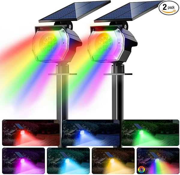 btfarm Solar Lights Outdoor Waterproof IP65-2 Pack LED Color Changing Spot Light 7 Lighting Color RGB Powered | Lumora