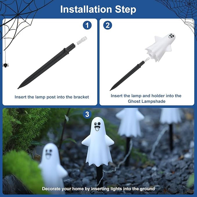 8Pcs Ghost Halloween Decor Pathway Lights Outdoor, Solar Powered Ghost Stake Lights with 8 Lighting Modes, Waterproof Halloween Decorations for Garden/Yard/Patio